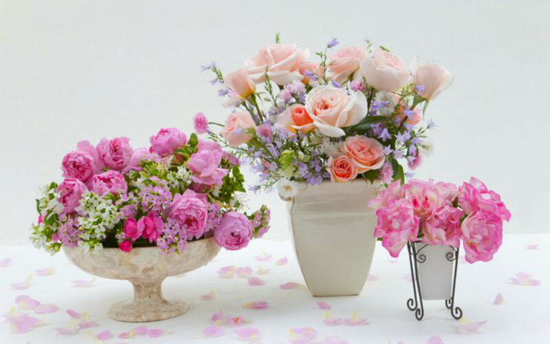 Flower Arrangements on Table — Pink, Serene