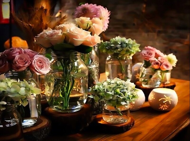 Flower Arrangements on Table — Pink, Warm