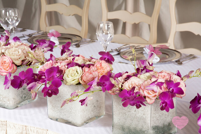 Flower Arrangements on Table — Purple, Elegant, Photograph