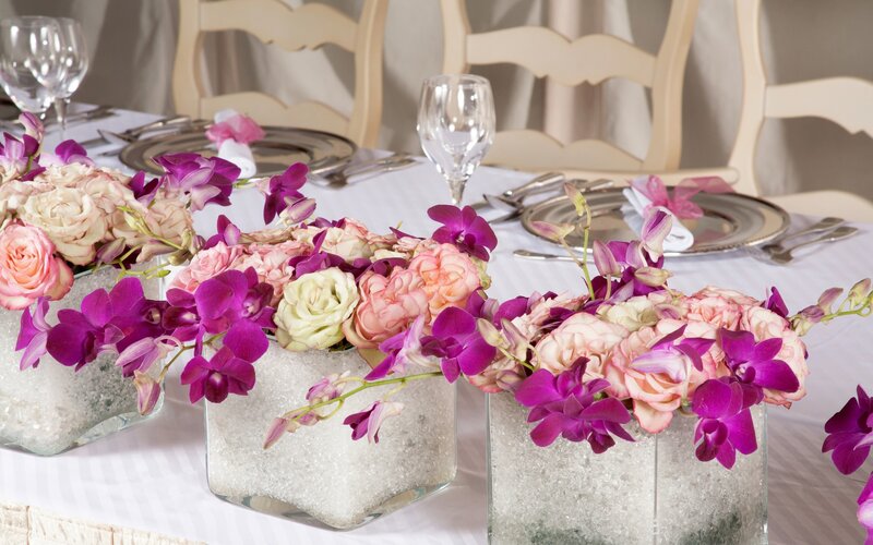 Flower Arrangements on Table — Purple, Elegant