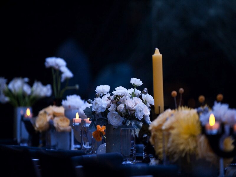 Flower Arrangements on Table — White, Dramatic