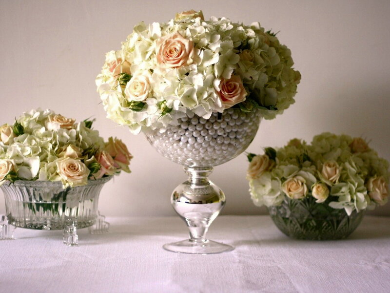 Flower Arrangements on Table — White, Serene