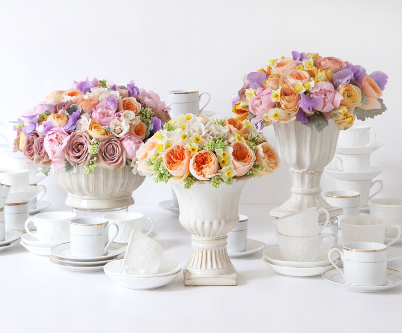 Flower Arrangements on Table — White