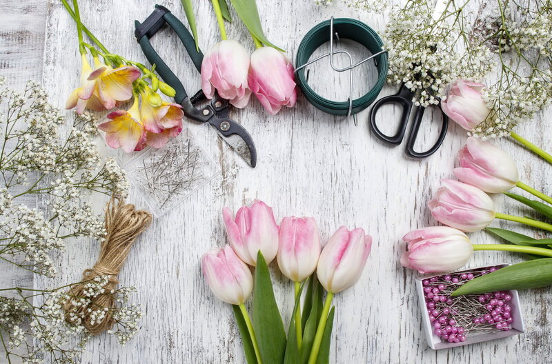 Flower Arranging Tools and Flowers