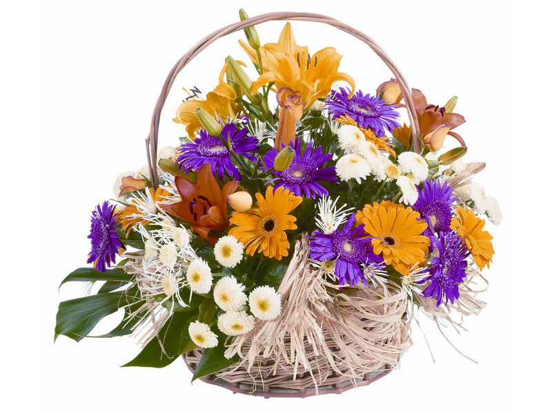 Flower Basket Arrangement — Purple, Bright