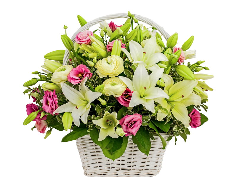 Flower Basket Arrangement — White