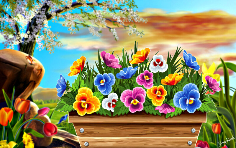 Flower Basket in Garden — Blue