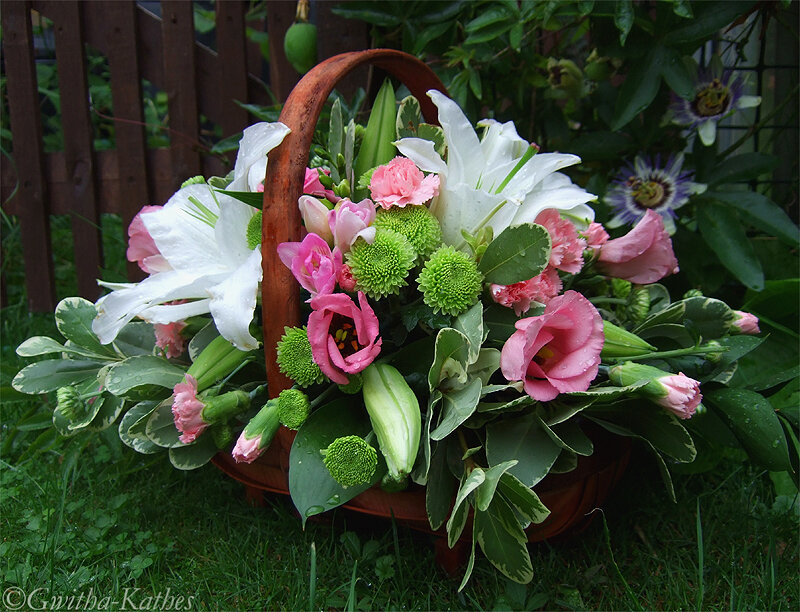 Flower basket in garden