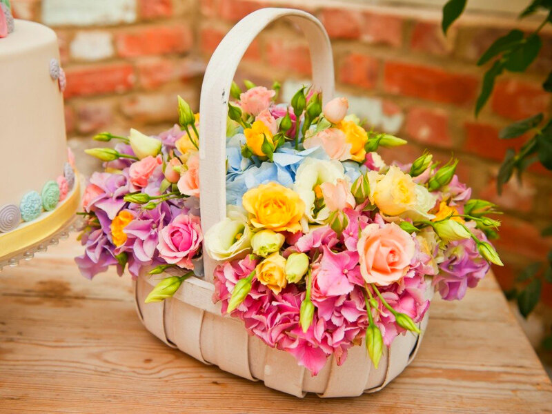 Flower Basket on Table — Pink, Festive