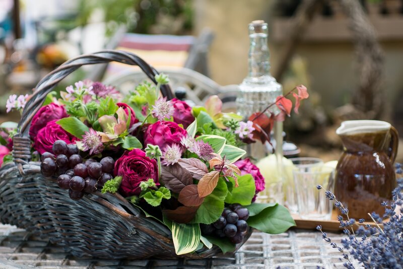 Flower Basket on Table — Purple