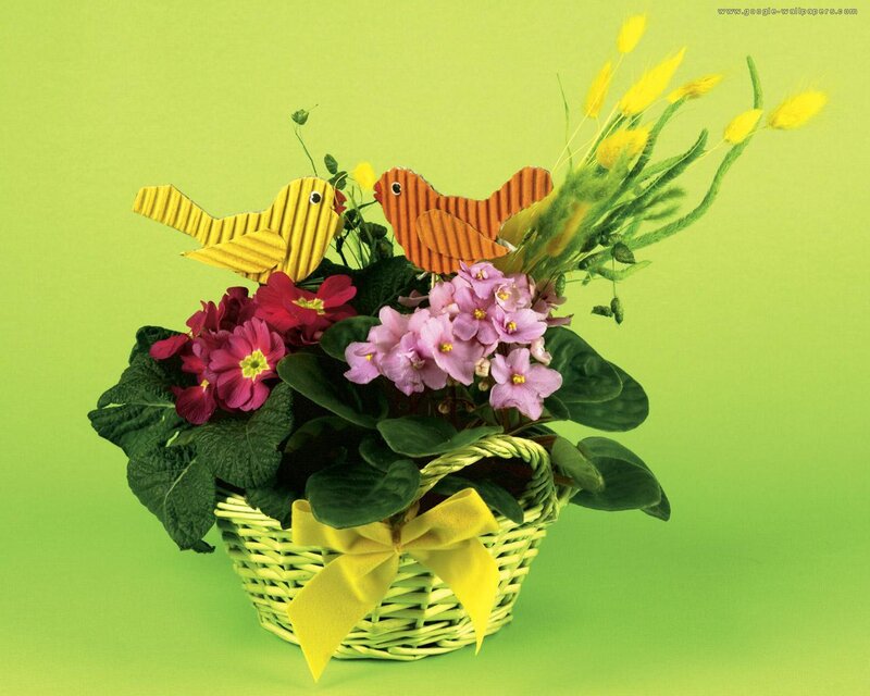Flower Basket with Birds