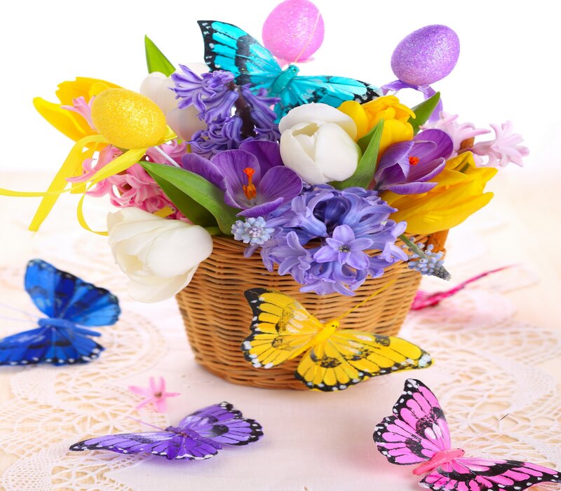 Flower Basket with Butterflies