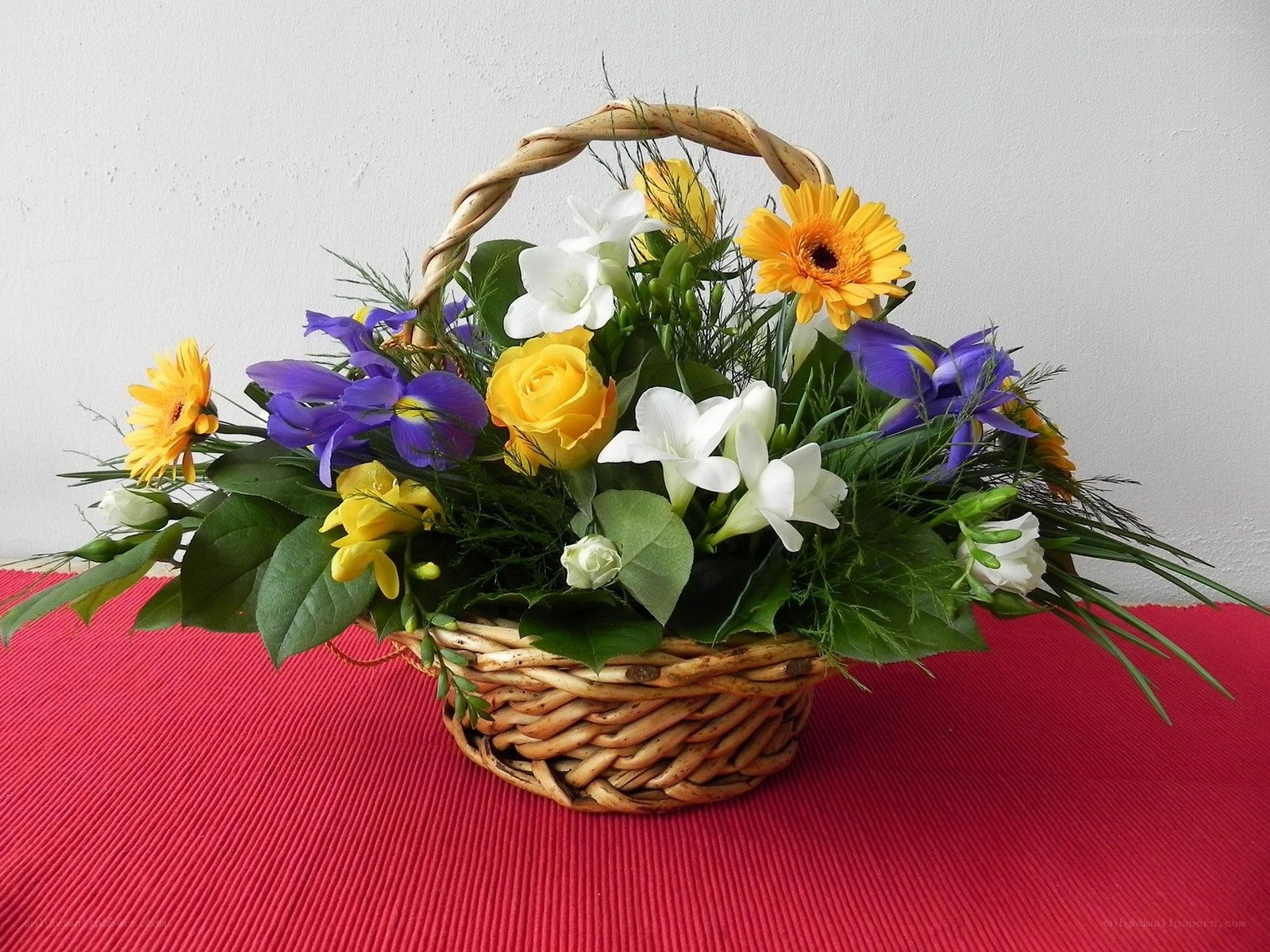 Flower basket with colorful blooms