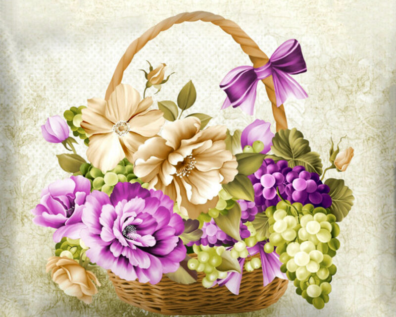Flower Basket with Grapes