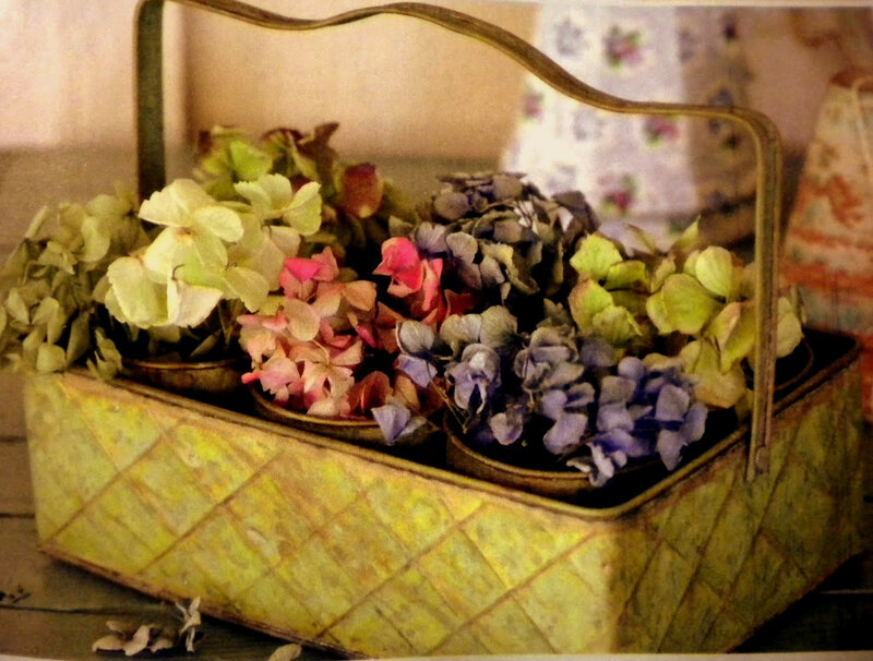 Flower basket with hydrangeas