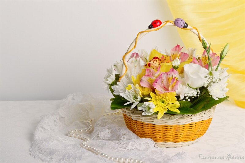 Flower Basket with Ladybugs