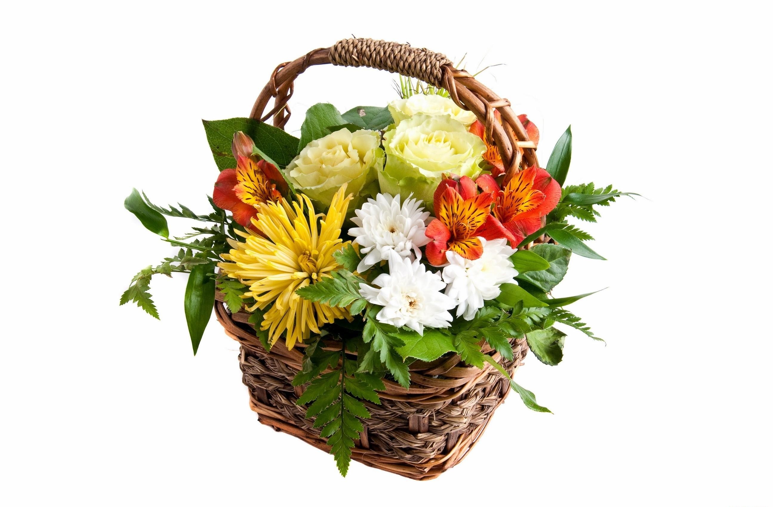 Flower basket with mixed blooms