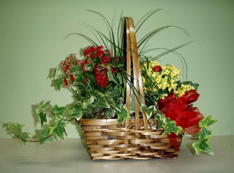 Flower basket with red bow