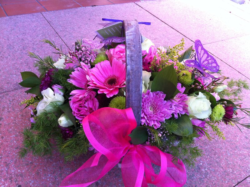 Flower Basket with Ribbon — Pink, Festive