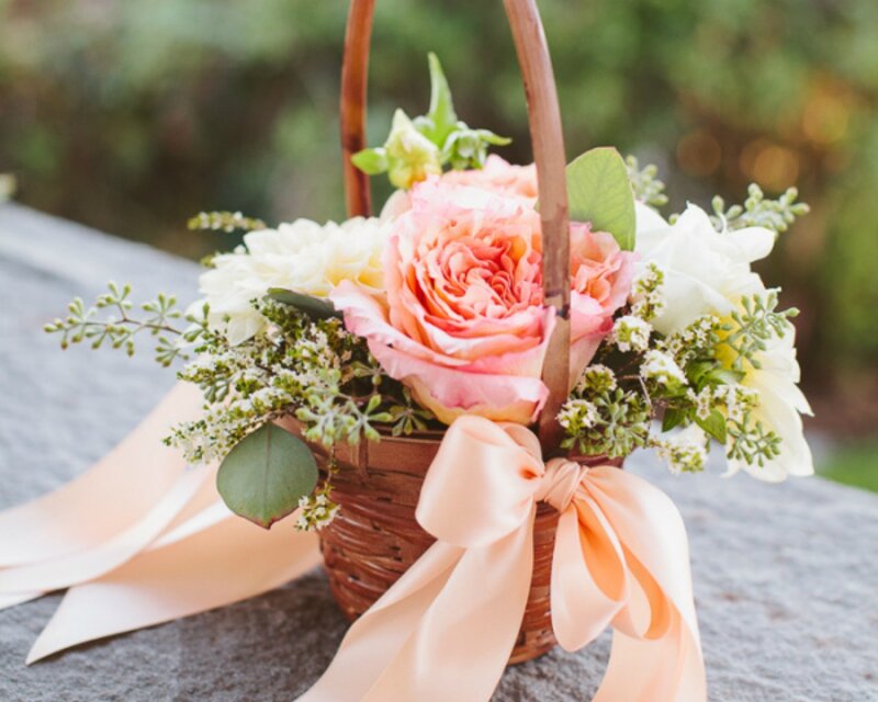 Flower Basket with Ribbon — Pink, Serene