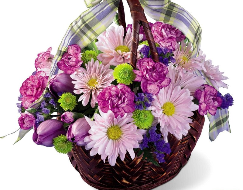 Flower Basket with Ribbon — Purple