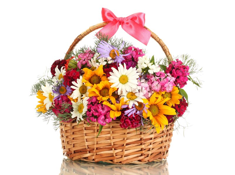 Flower Basket with Ribbon — Yellow, Festive, Summer