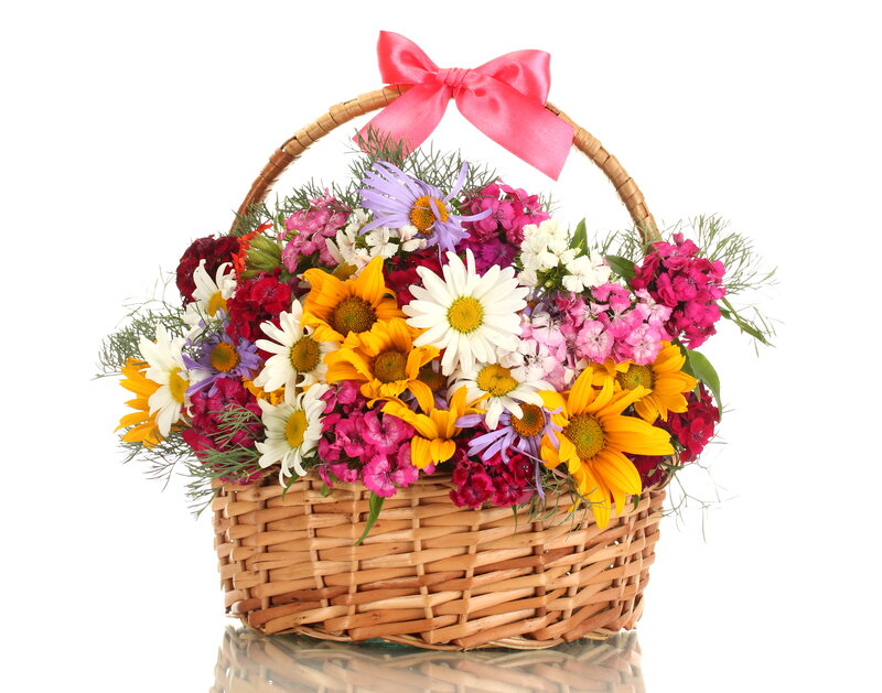 Flower Basket with Ribbon — Yellow, Festive