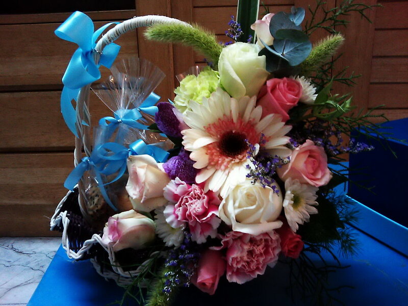 Flower Basket with Roses — Blue