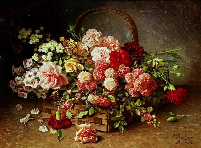 Flower Basket with Roses — Brown