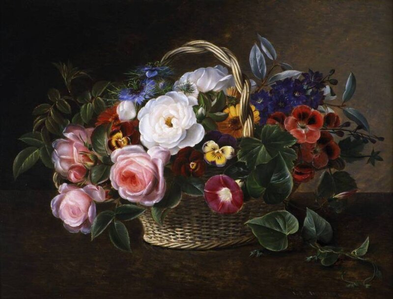 Flower Basket with Roses — Green
