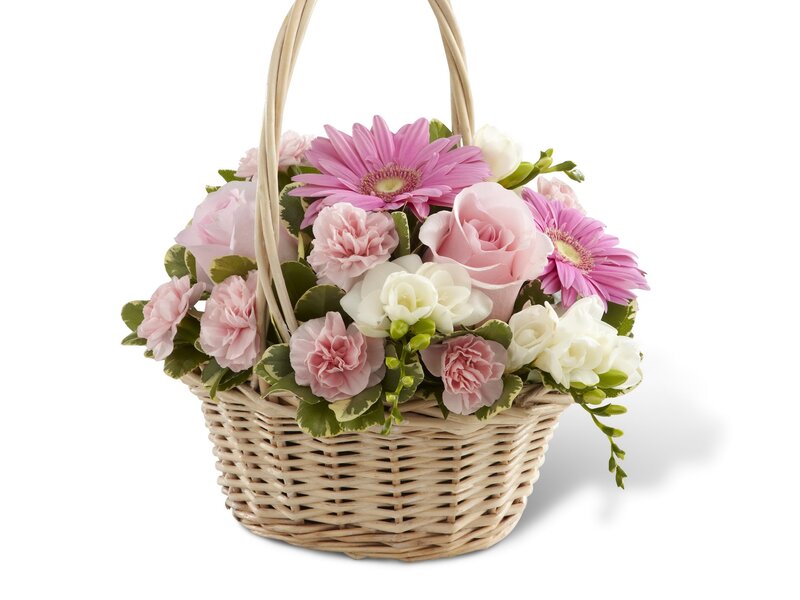 Flower Basket with Roses — Pink, Calm, Photograph