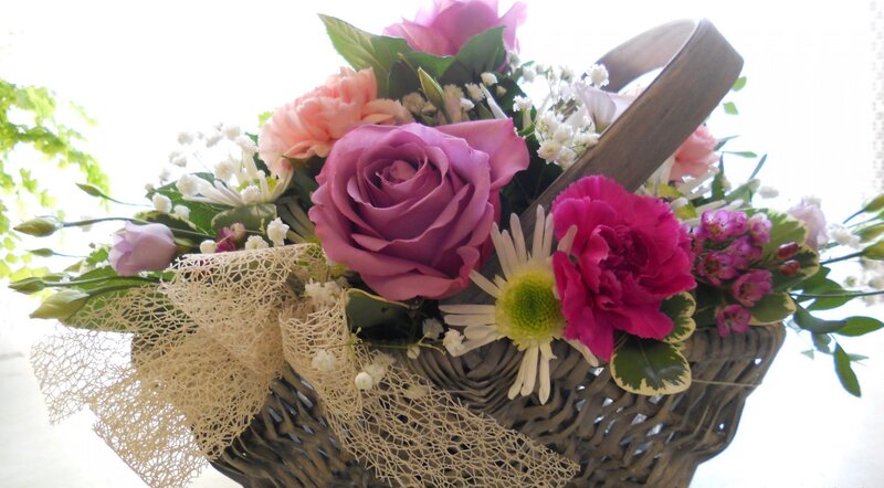 Flower Basket with Roses — Pink, Calm
