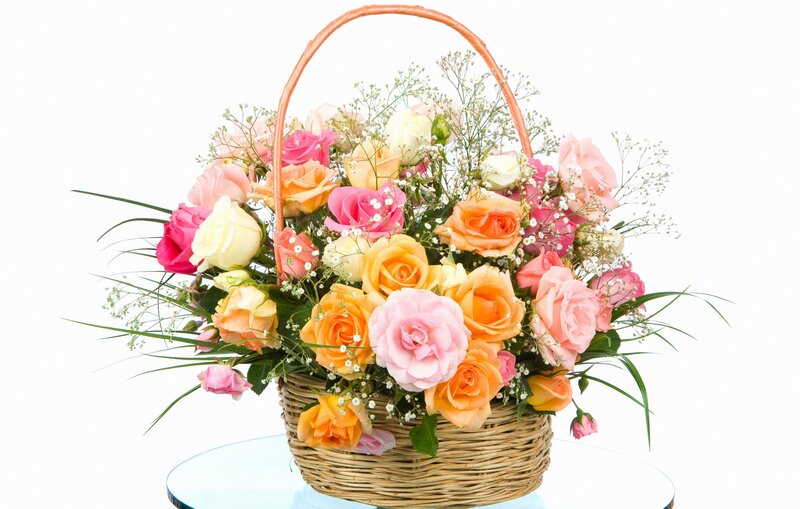 Flower Basket with Roses — Pink
