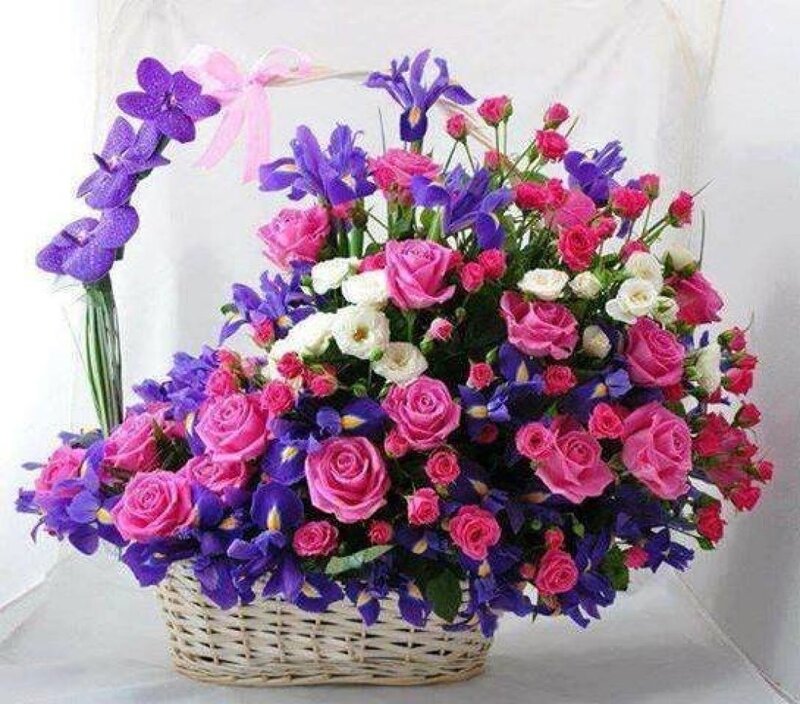 Flower Basket with Roses — Purple, Festive