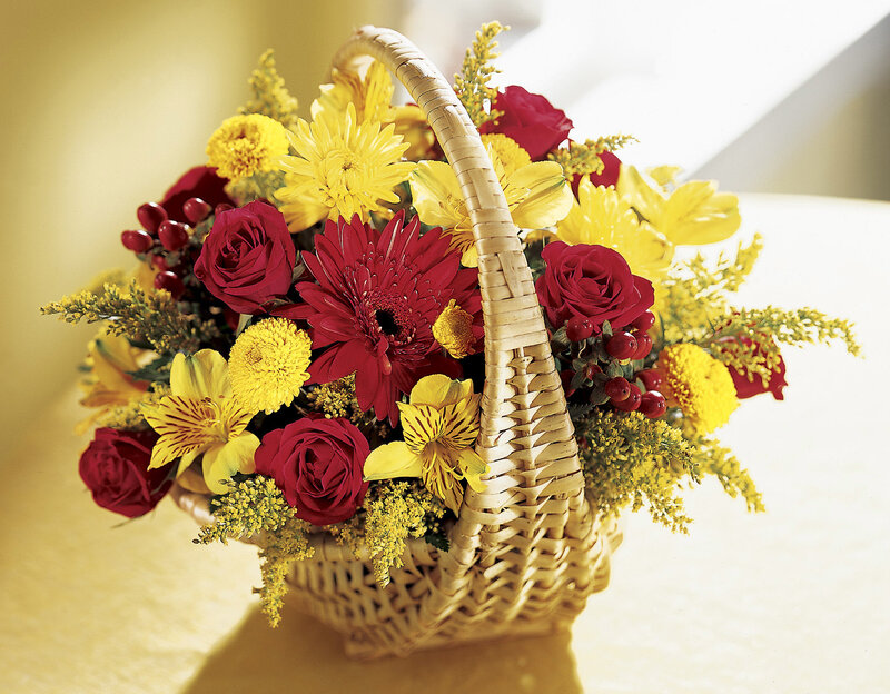 Flower Basket with Roses — Red