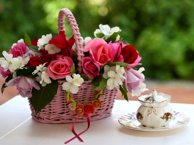 Flower Basket with Tea Set