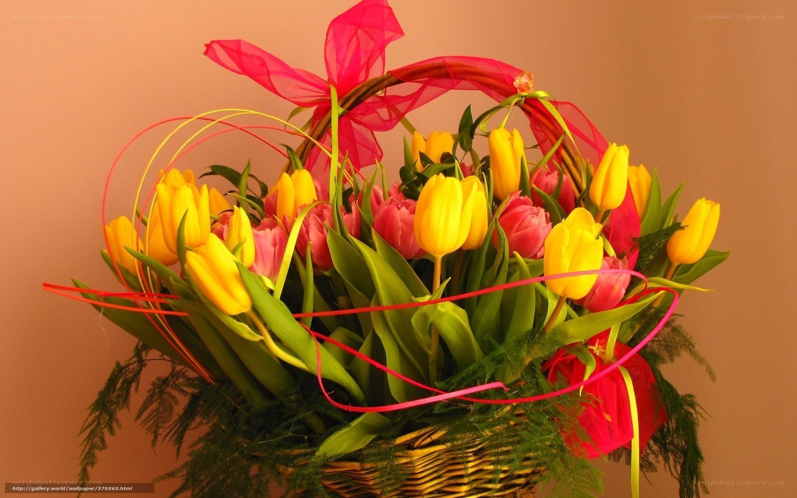 Flower basket with tulips