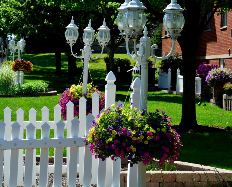 Flower Baskets in Garden — Green