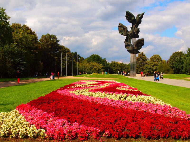 Flower Bed and Sculpture