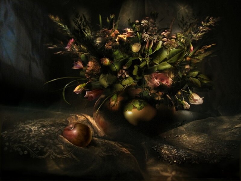 Flower Bouquet and Apple