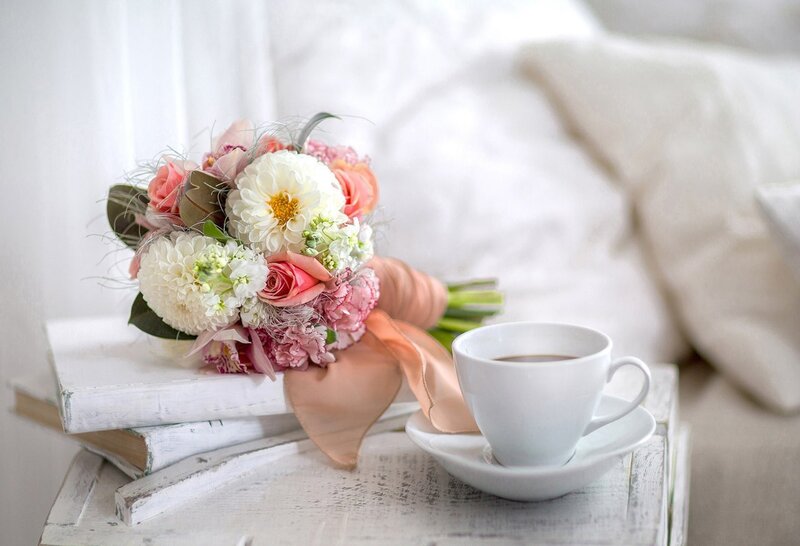 Flower Bouquet and Coffee Cup