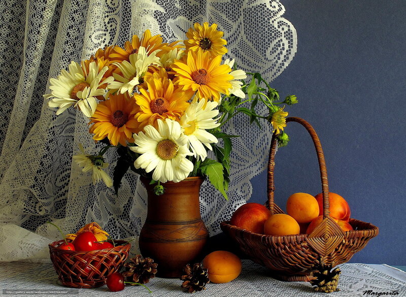 Flower Bouquet and Fruit Basket