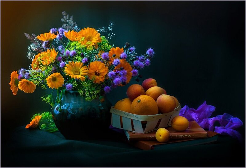 Flower Bouquet and Fruit — Orange