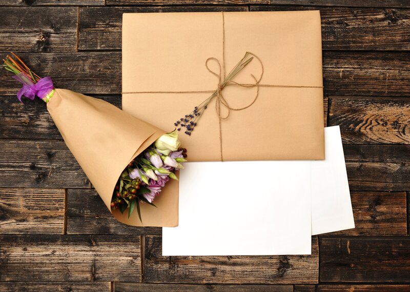 Flower Bouquet and Gift — Brown, Calm