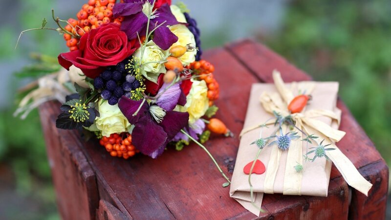 Flower Bouquet and Gift — Red