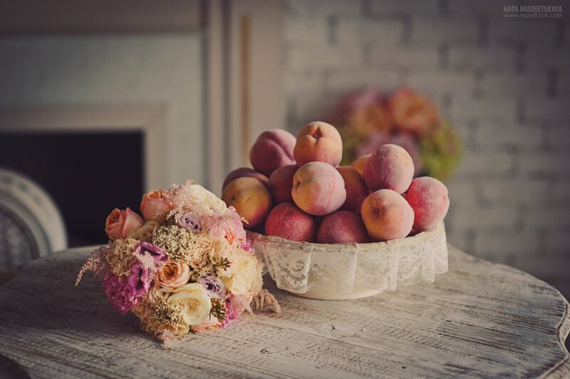 Flower Bouquet and Peaches