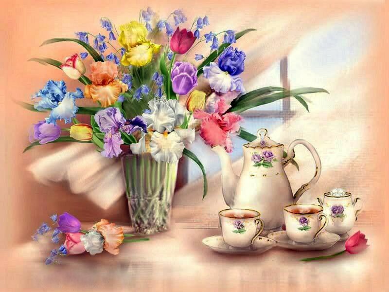 Flower Bouquet and Tea Set — Pink
