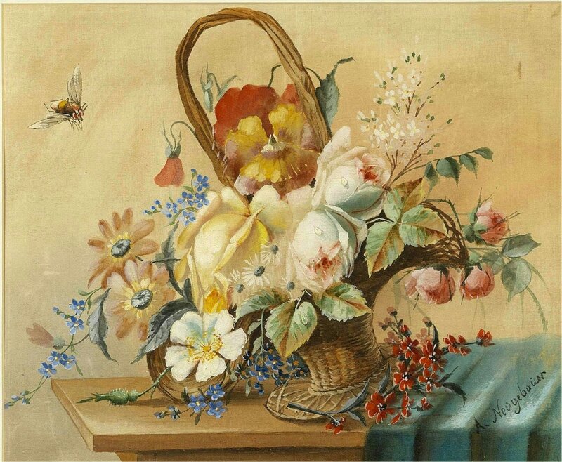 Flower Bouquet in Basket — Beige
