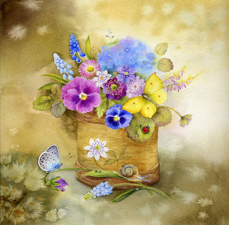 Flower Bouquet in Basket — Blue, Serene