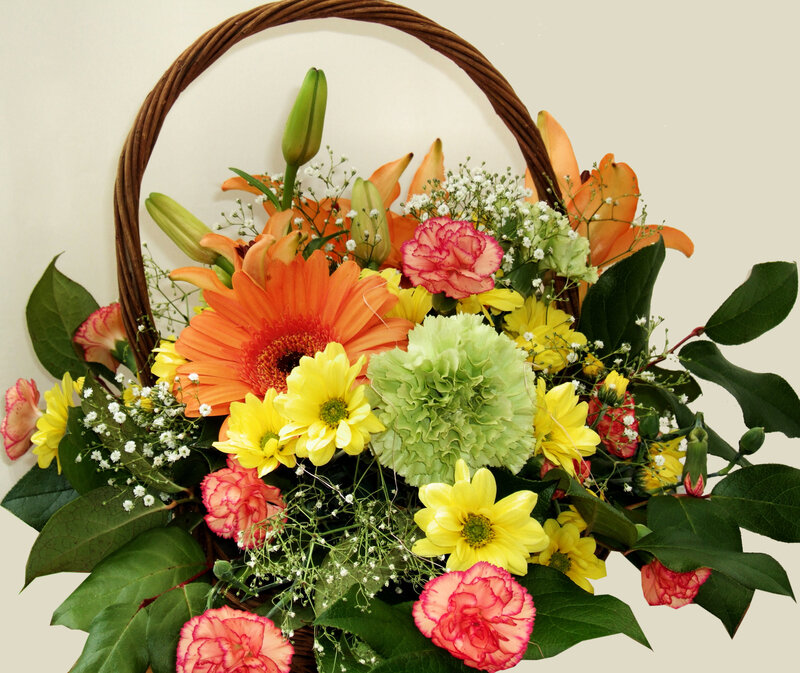 Flower Bouquet in Basket — Orange